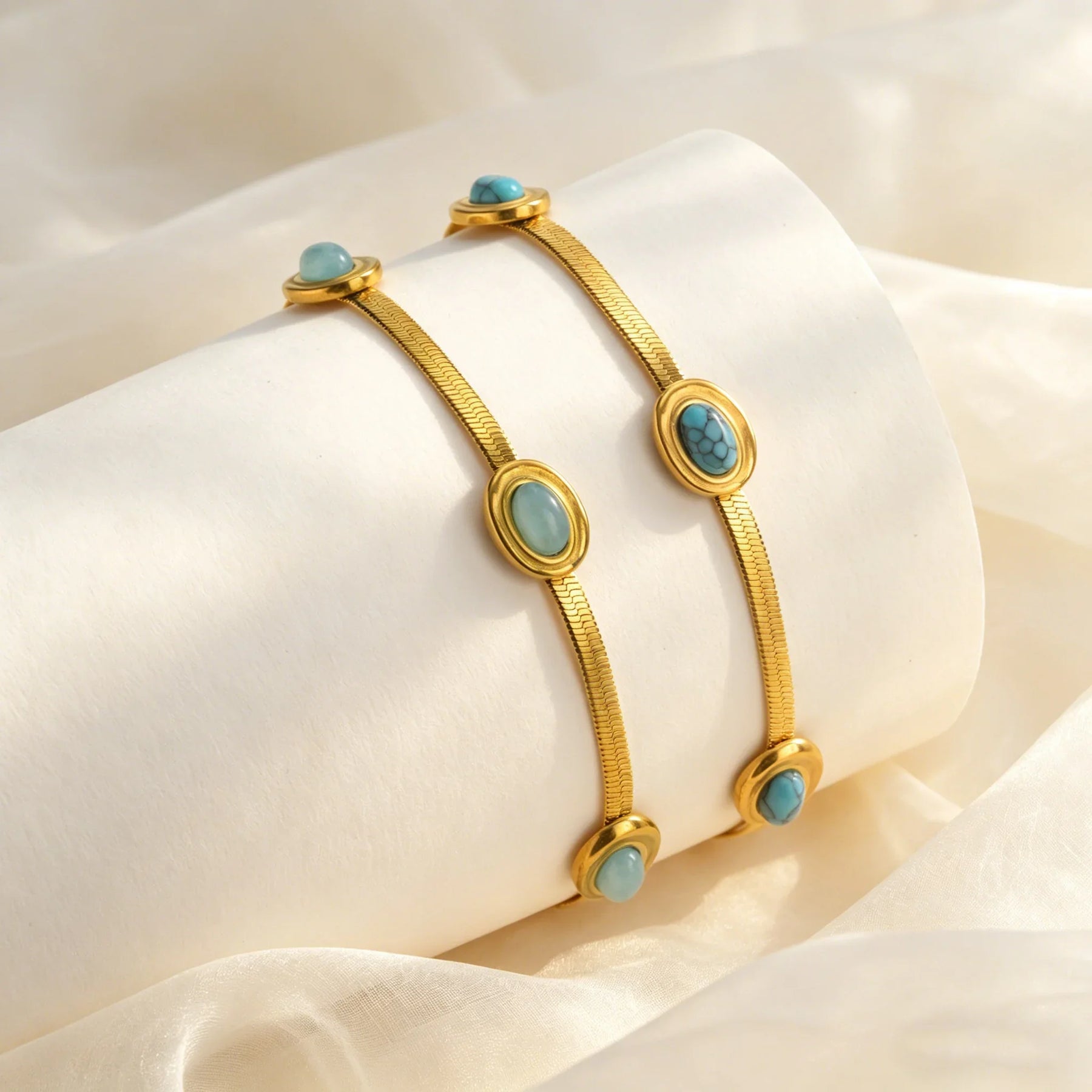 Colar e Pulseira de Aço Inoxidável com Pingente de Pedra Natural para Mulheres, Novo Conjunto de Joias à Prova d'Água da Moda, Presente