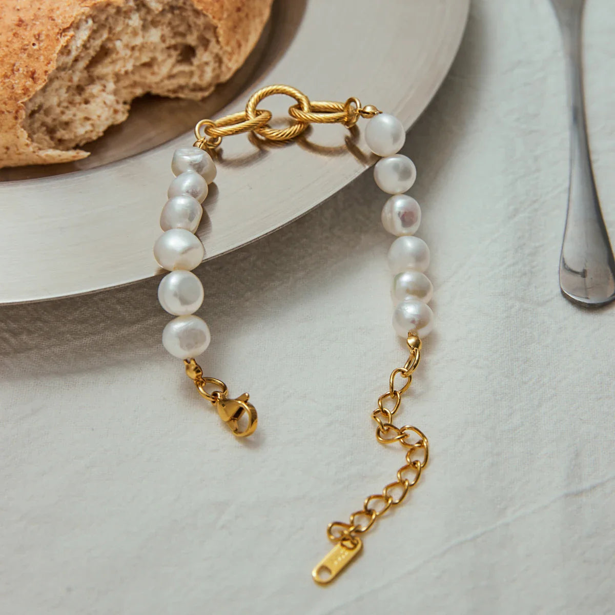 Youthway pérola de água doce rosqueada corrente pulseira pulseira de aço inoxidável jóias de pulso luxo elegante pérolas pulseira