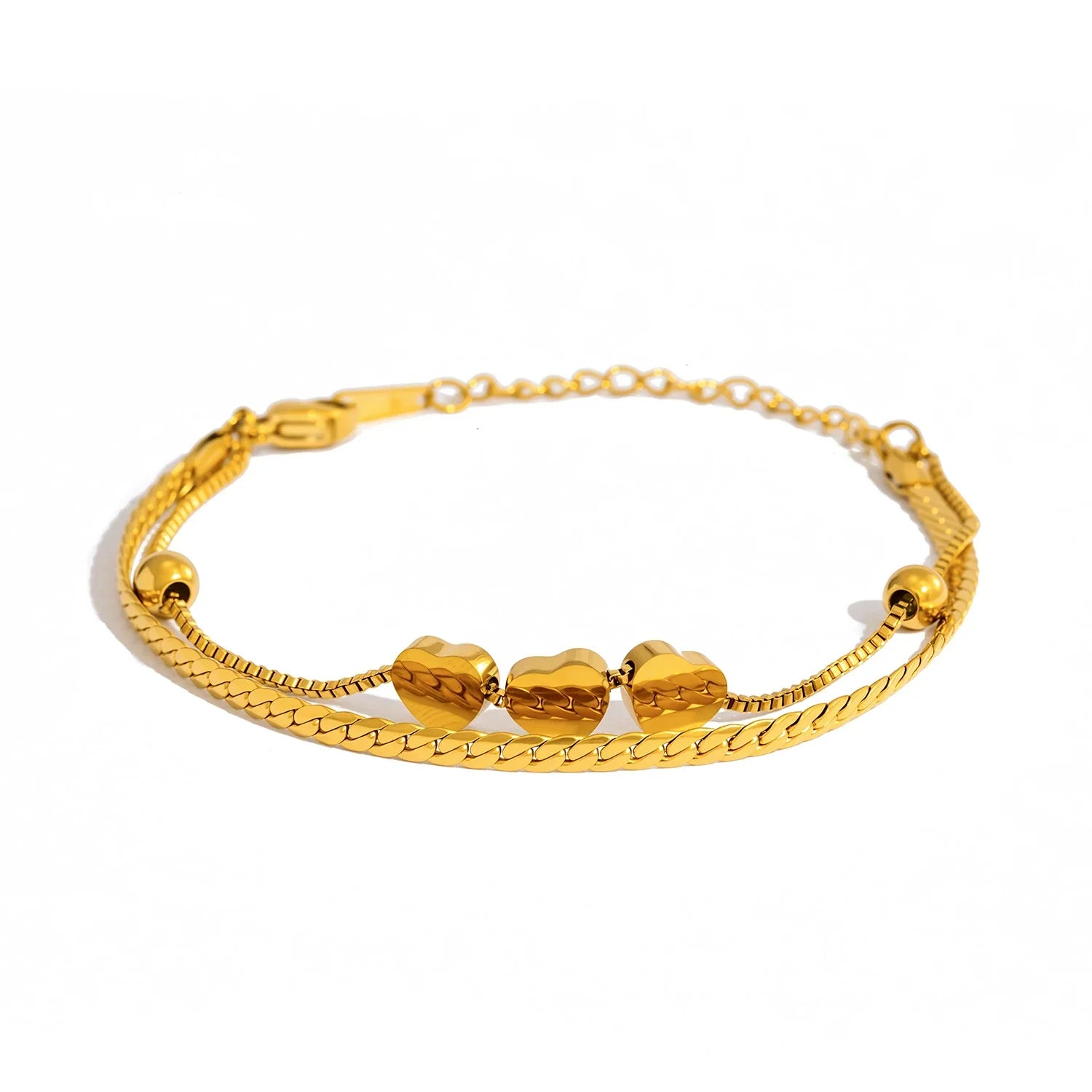 Colar Dourado de Corações em Camadas