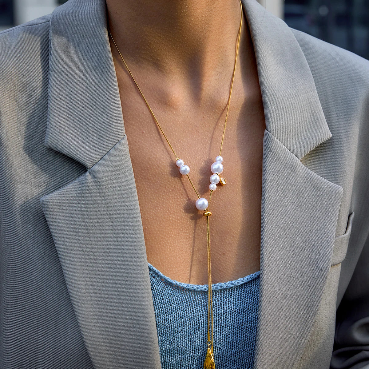Youthway gota de água pingente imitação pérola colar para mulher 18k banhado a ouro colar de aço inoxidável simples moda jóias