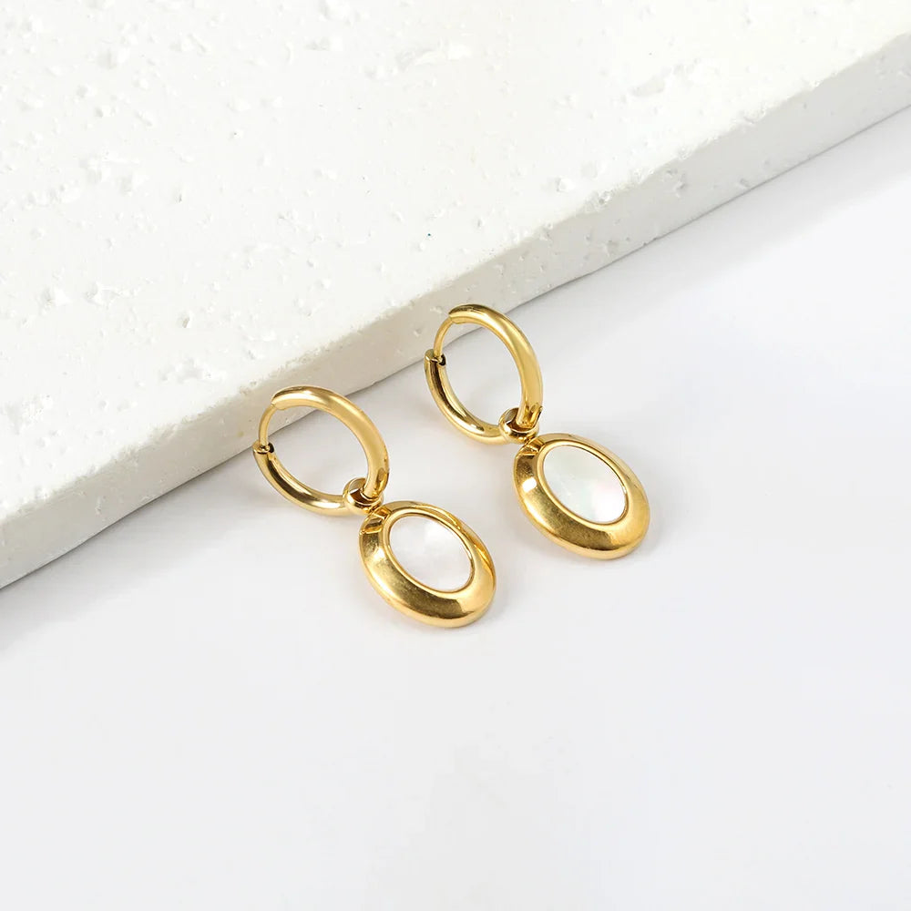 Brincos de Moda Minimalista em Forma de Concha Oval, Acessórios Elegantes Vintage em Aço Inoxidável com Revestimento Dourado para Mulheres/Meninas