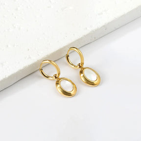Brincos de Moda Minimalista em Forma de Concha Oval, Acessórios Elegantes Vintage em Aço Inoxidável com Revestimento Dourado para Mulheres/Meninas