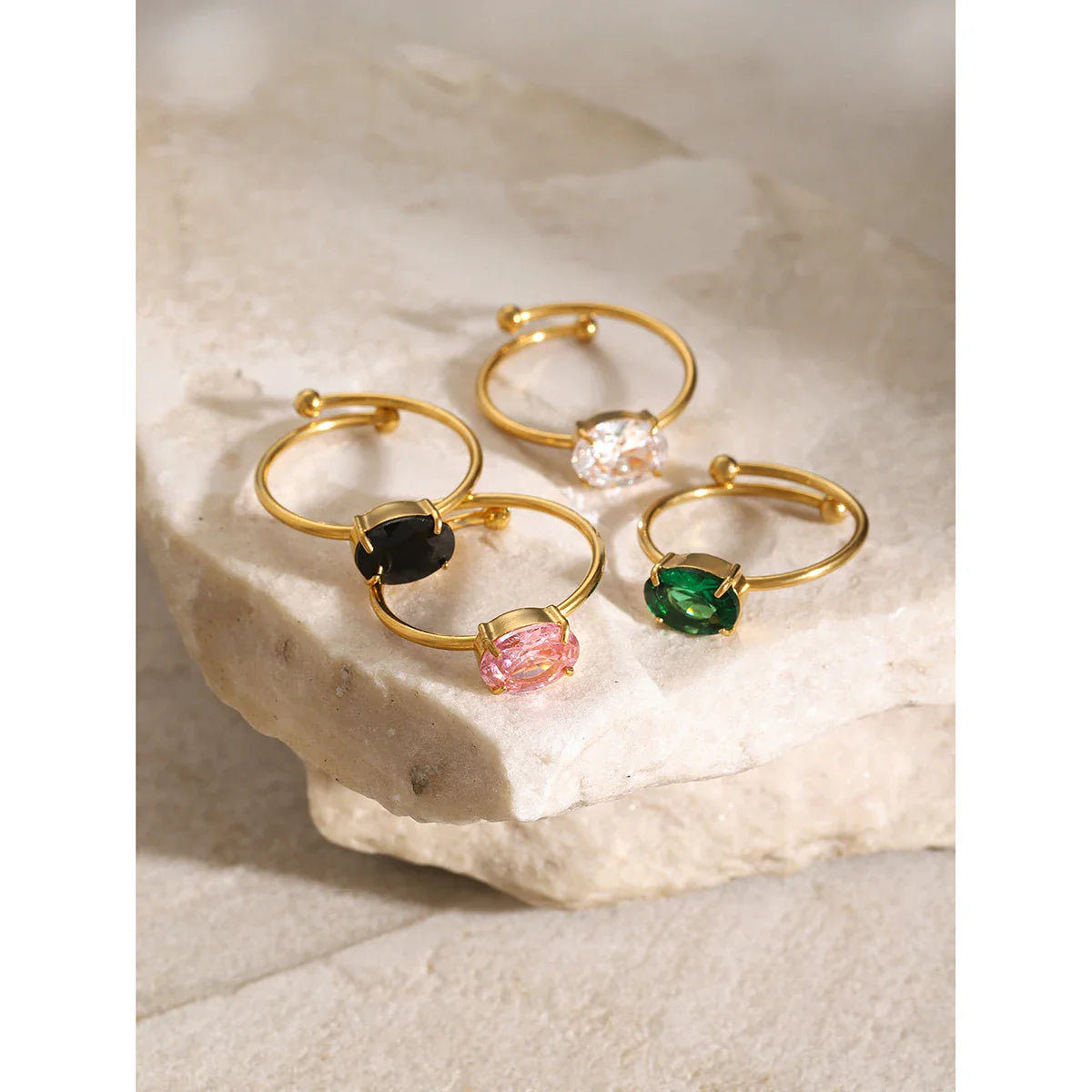 Youthway brilhante zircônia diamantes anel aberto de aço inoxidável 18k cor ouro único bling charme jóias presente 2024