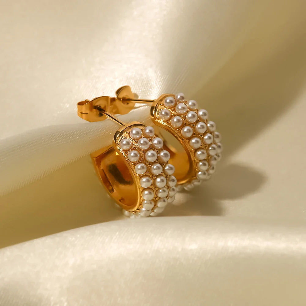 Youthway elegante imitação de pérolas brincos de aço inoxidável geométrico ouro 18k pvd banhado à prova dtrendy água jóias na moda