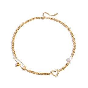 Youthway 18k banhado a ouro pérola coração clipe de papel fecho pingente colar à prova dwaterproof água aço inoxidável elegante feminino jóias para presente