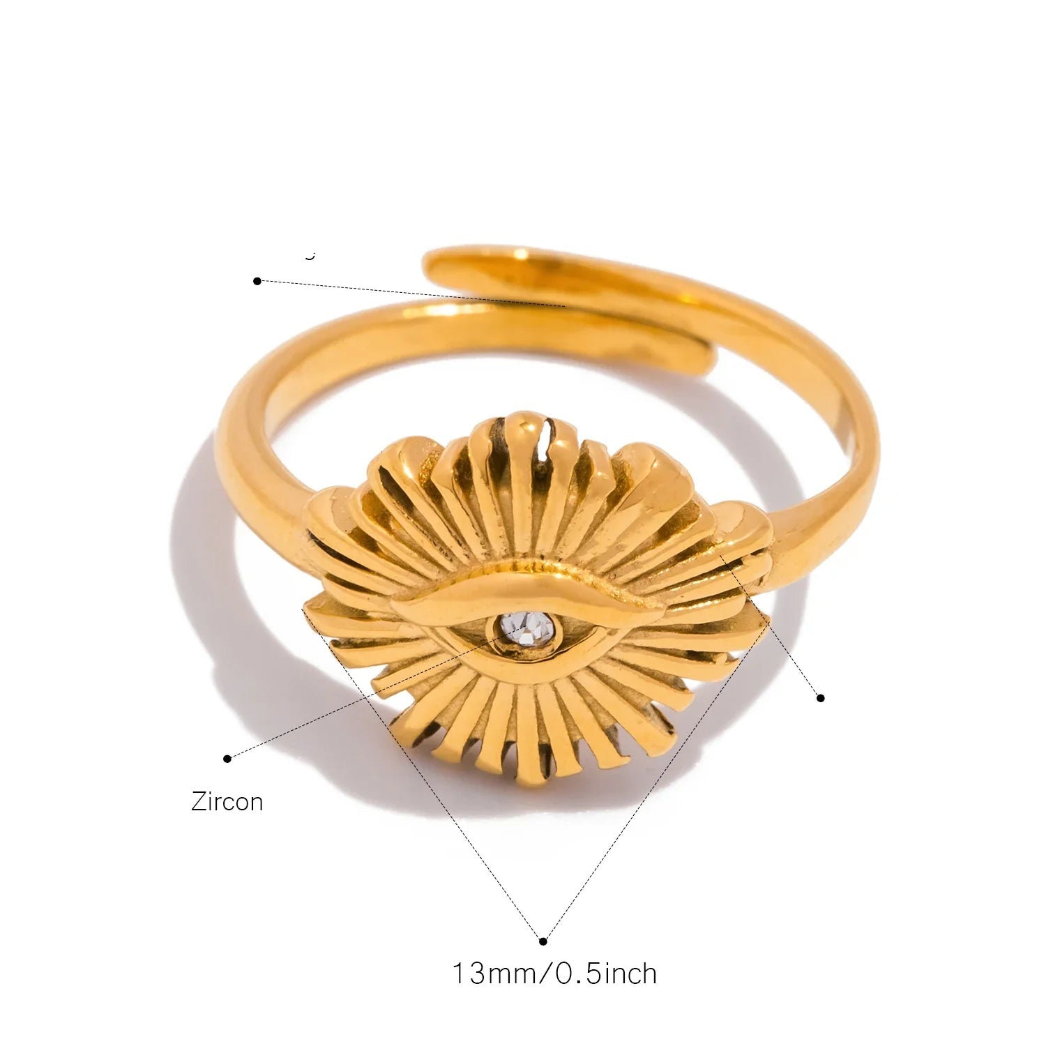 Anel de olho do diabo com abertura ajustável em aço inoxidável incrustado com zircão banhado a ouro 18K, joias de anel personalizadas