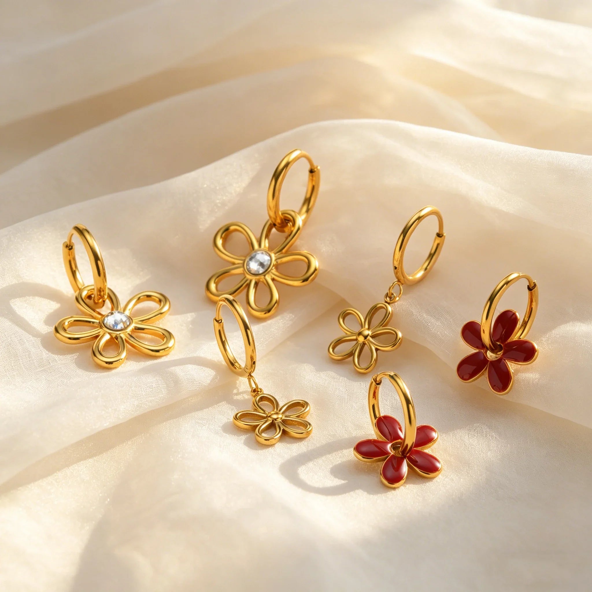  Brincos de Flor Geométrica Oca em Aço Inoxidável da Moda para Mulheres, Joia Elegante à Prova d'Água para Presente de Aniversário