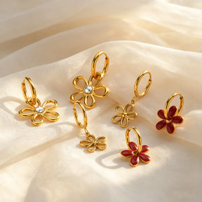  Brincos de Flor Geométrica Oca em Aço Inoxidável da Moda para Mulheres, Joia Elegante à Prova d'Água para Presente de Aniversário
