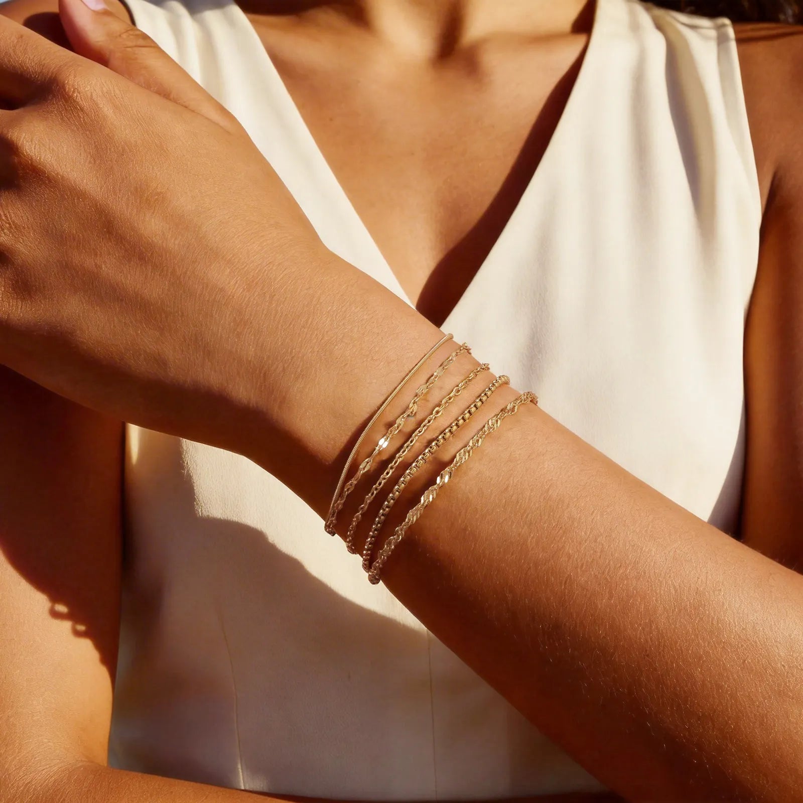 Pulseira de Corrente Empilhável Simples e Minimalista para Mulheres, Pulseira de Elo de Cobra, Corda e Cabo, Joia de Mão Delicada à Prova d'Água, Presente