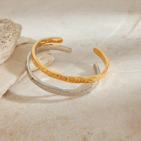 Youthway minimalista versátil aço inoxidável metal texturizado aberto pulseira para mulheres anti alérgico moda jóias diariamente