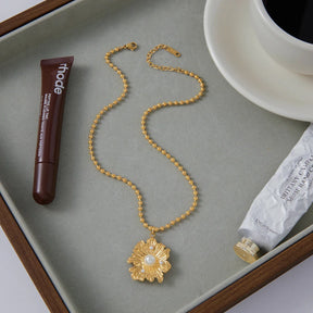 Youthway elegante imitação de pérola colar para mulheres moda 18k banhado a ouro aço inoxidável flor pingente contas corrente colar