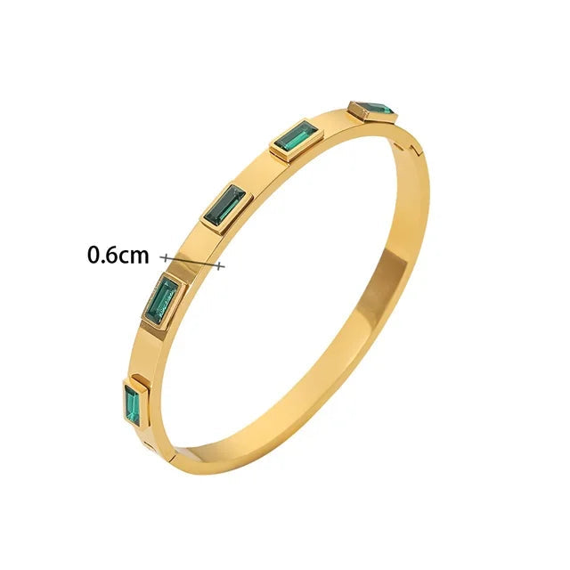 Pulseira de Aço Inoxidável com Zircônia Cúbica Verde e Branca