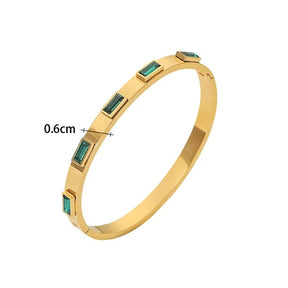 Pulseira de Aço Inoxidável com Zircônia Cúbica Verde e Branca