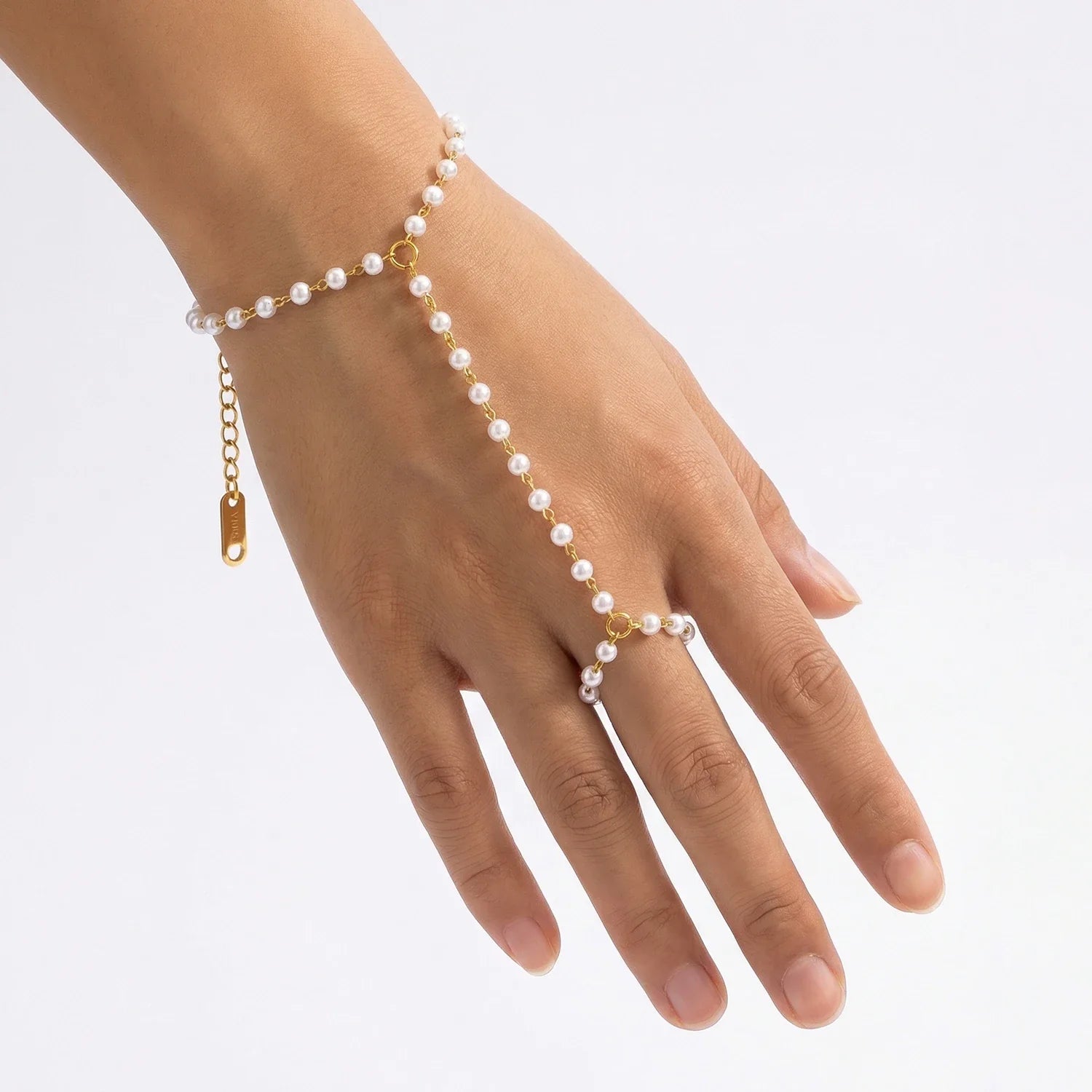 Pulseira elegante de pérolas falsas, pulseira de elo de corrente de aço inoxidável banhada a ouro 18K, joias hipoalergênicas para festa de casamento feminina