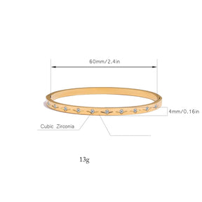 Pulseira de aço inoxidável com acabamento polido, banhada a ouro 18K com zircônias, para mulheres, à prova d'água, hipoalergênica, joia fashion.
