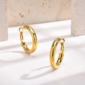 Brincos de argola circulares de 30/40/50 mm para mulheres, joias minimalistas clássicas banhadas a ouro 18k de aço inoxidável hipoalergênico