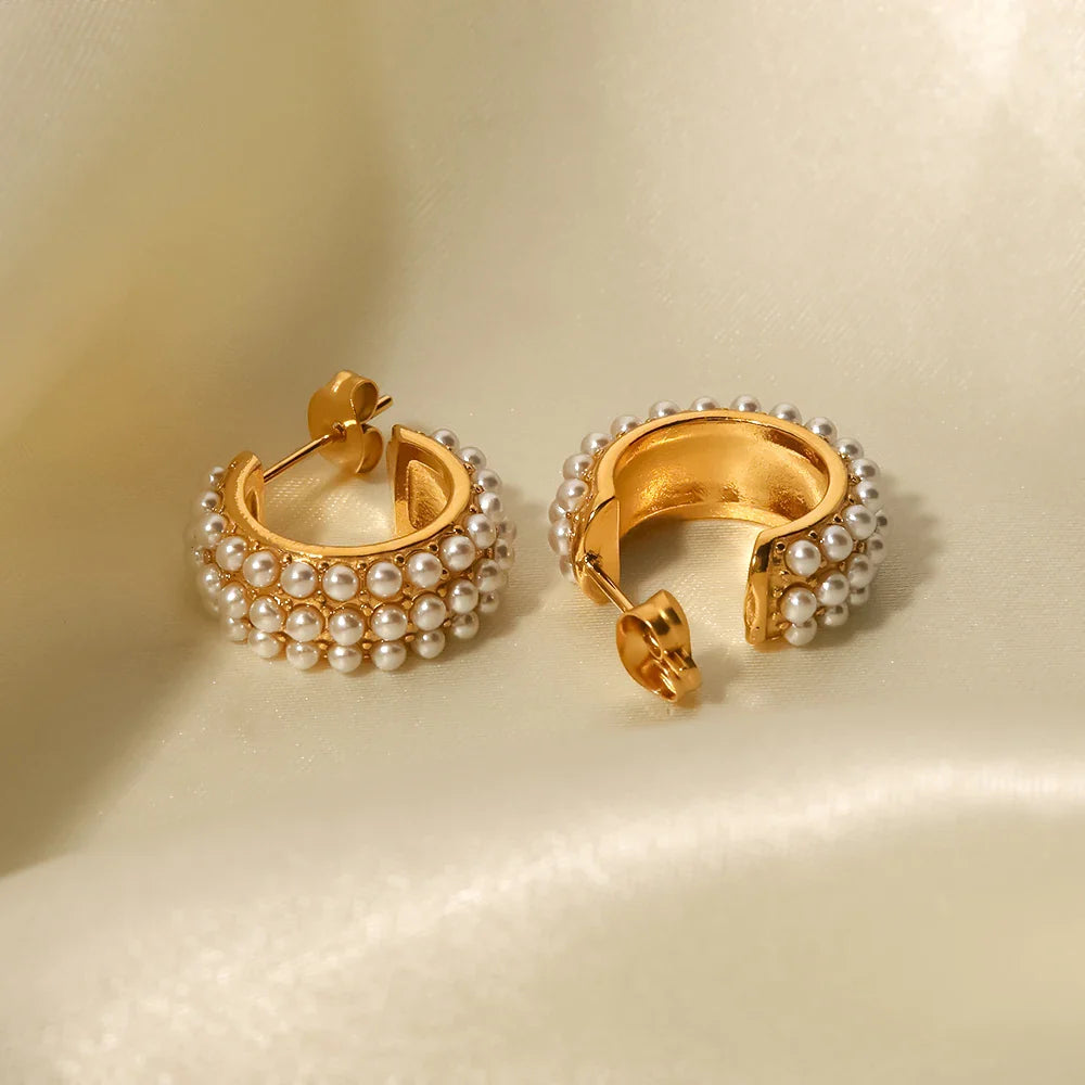 Youthway elegante imitação de pérolas brincos de aço inoxidável geométrico ouro 18k pvd banhado à prova dtrendy água jóias na moda