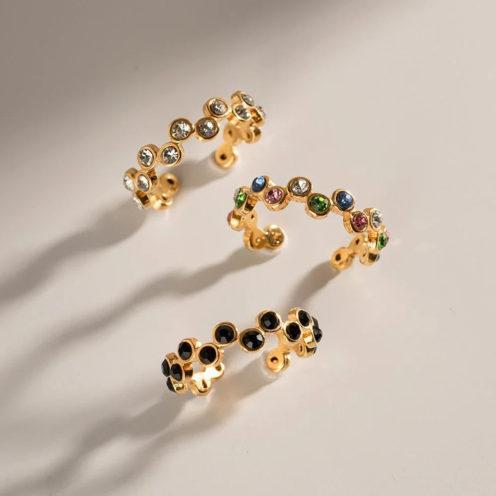 Youthway aço inoxidável multicolorido zircônia cúbica escalonado anel aberto design simples 18k banhado a ouro jóias vintage 2023