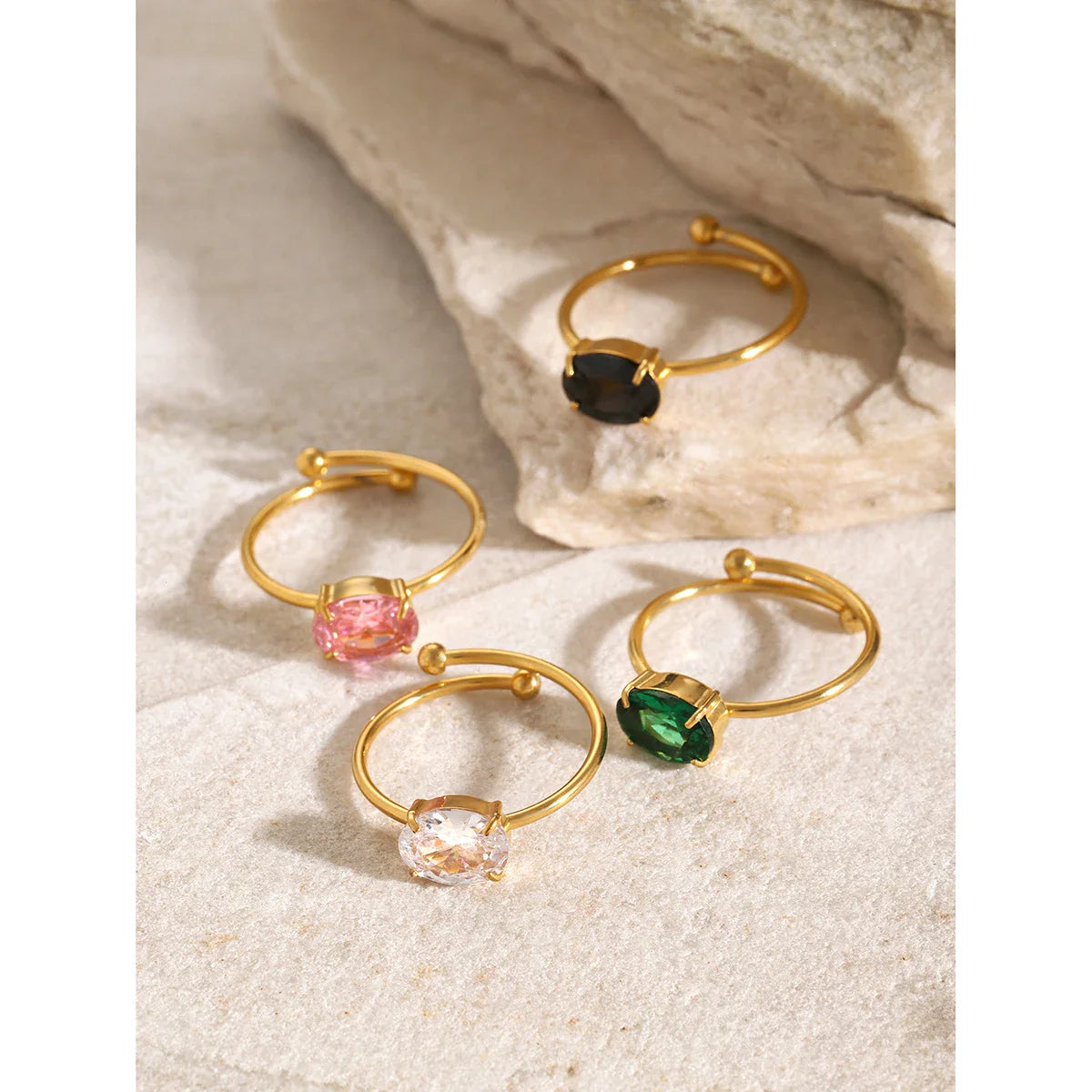 Youthway brilhante zircônia diamantes anel aberto de aço inoxidável 18k cor ouro único bling charme jóias presente 2024