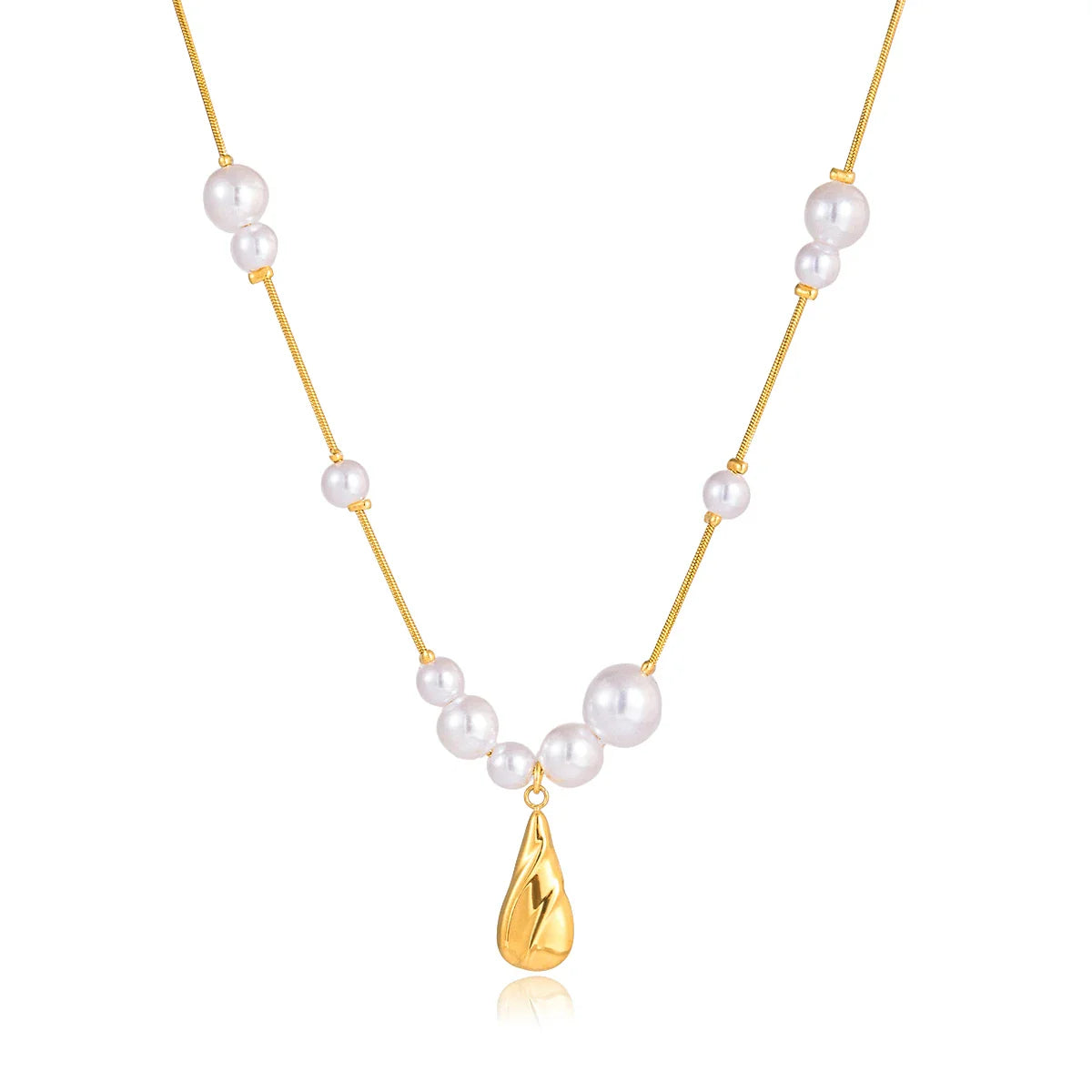 Youthway gota de água pingente imitação pérola colar para mulher 18k banhado a ouro colar de aço inoxidável simples moda jóias