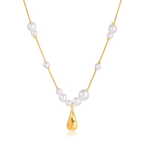 Youthway gota de água pingente imitação pérola colar para mulher 18k banhado a ouro colar de aço inoxidável simples moda jóias