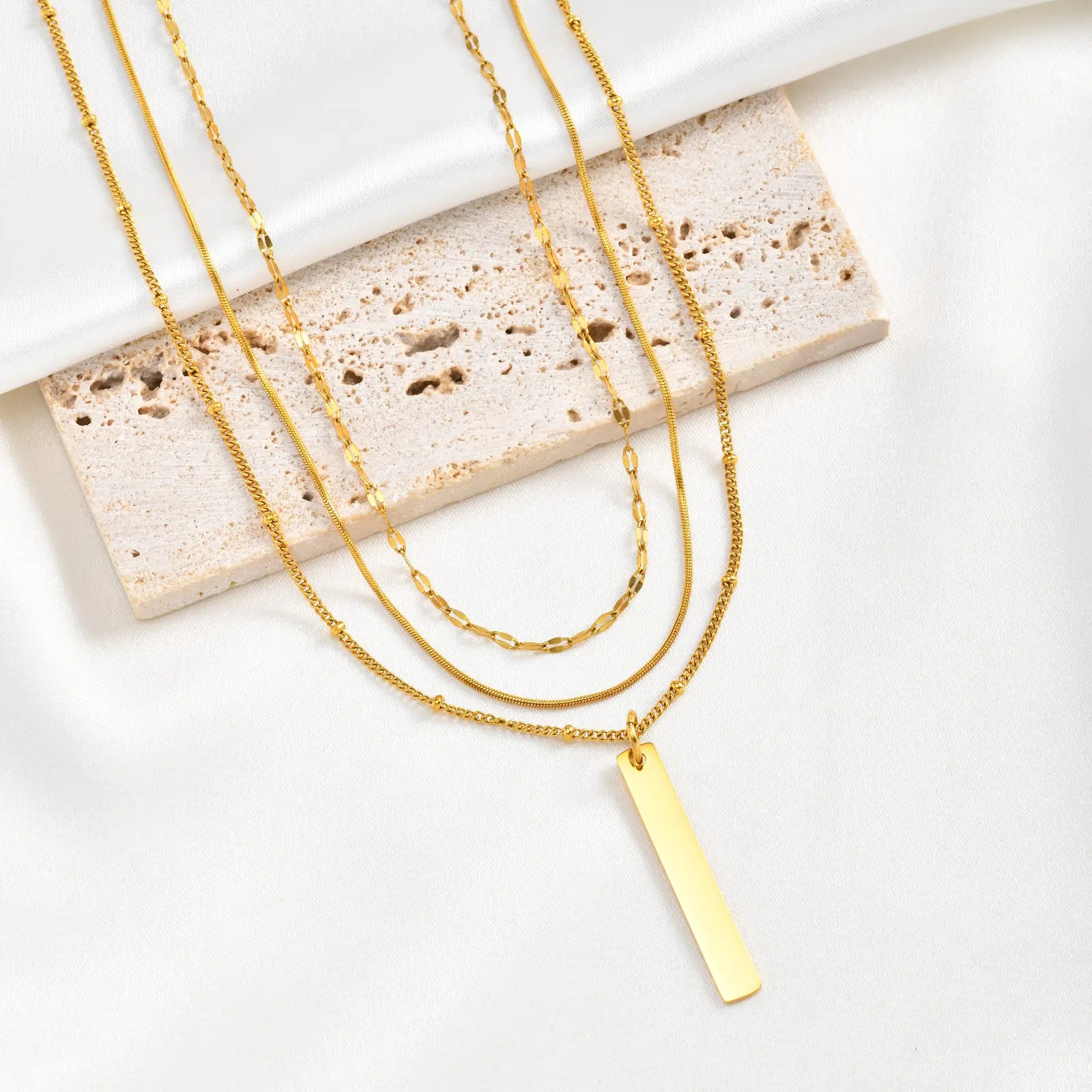 Colar de Pingente Vertical em Camadas para Mulheres, Corrente de Clavícula, Colar Choker, Joias Banhadas a Ouro 18K PVD, à Prova d'Água