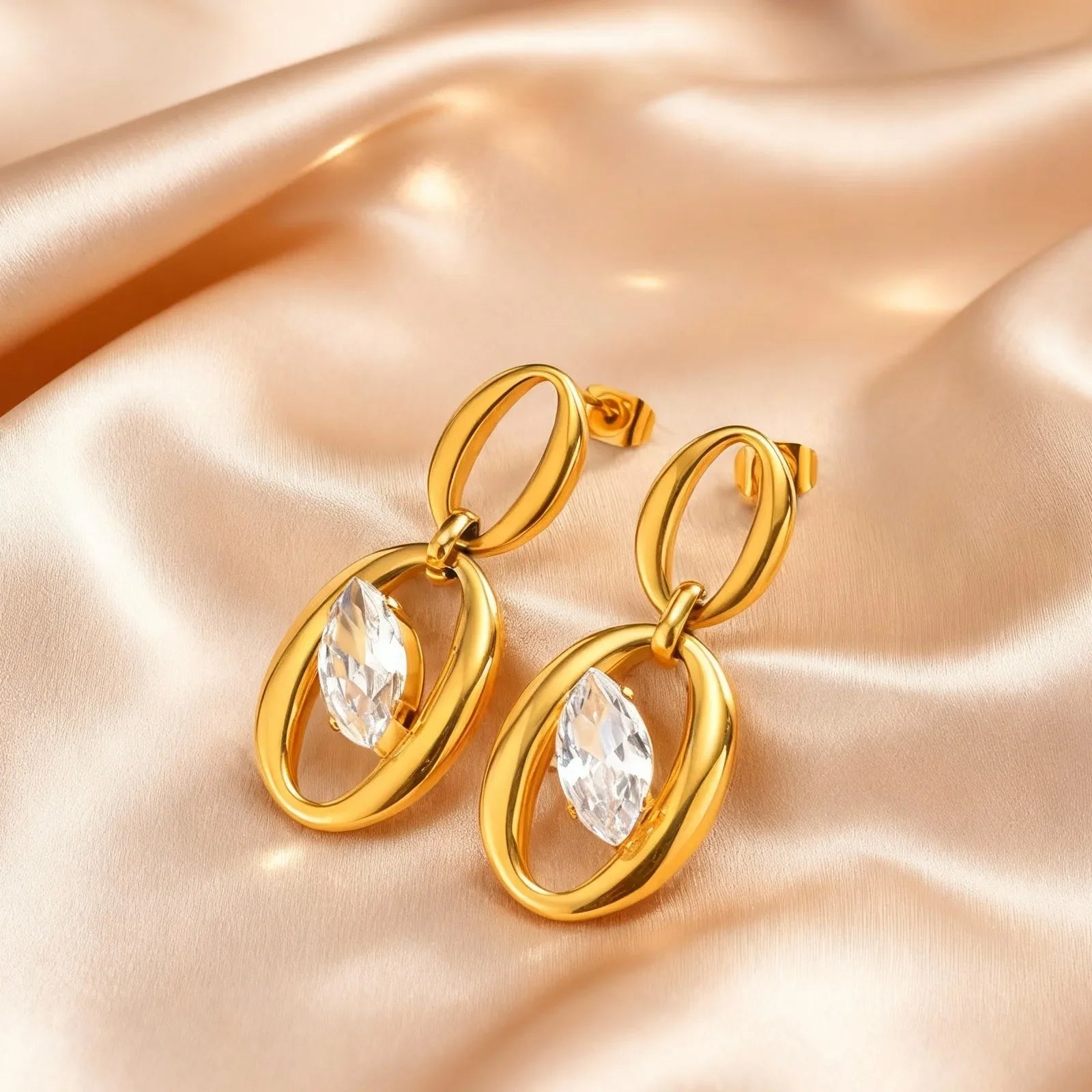 Brincos geométricos minimalistas de zircão para mulheres, presentes de joias à prova d'água de aço inoxidável banhado a ouro 18K