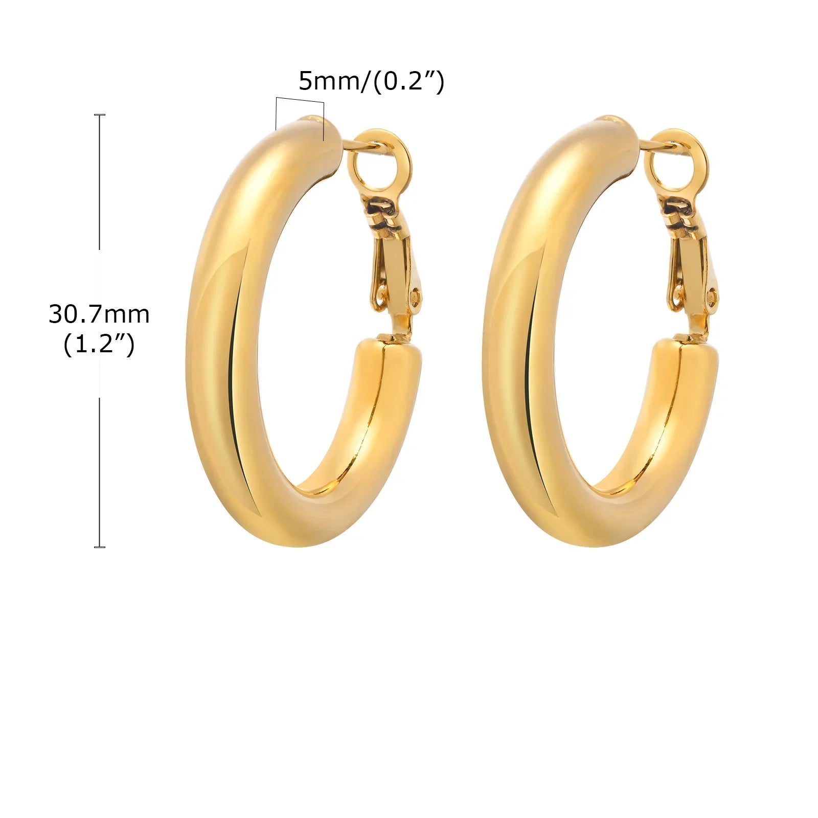 Brincos de argola circulares de 30/40/50 mm para mulheres, joias minimalistas clássicas banhadas a ouro 18k de aço inoxidável hipoalergênico
