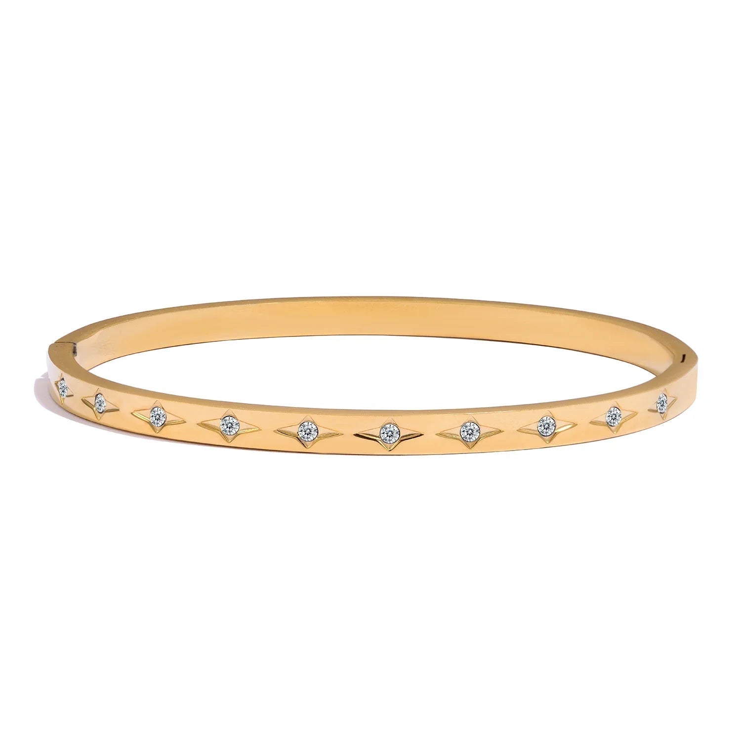 Pulseira de aço inoxidável com acabamento polido, banhada a ouro 18K com zircônias, para mulheres, à prova d'água, hipoalergênica, joia fashion.