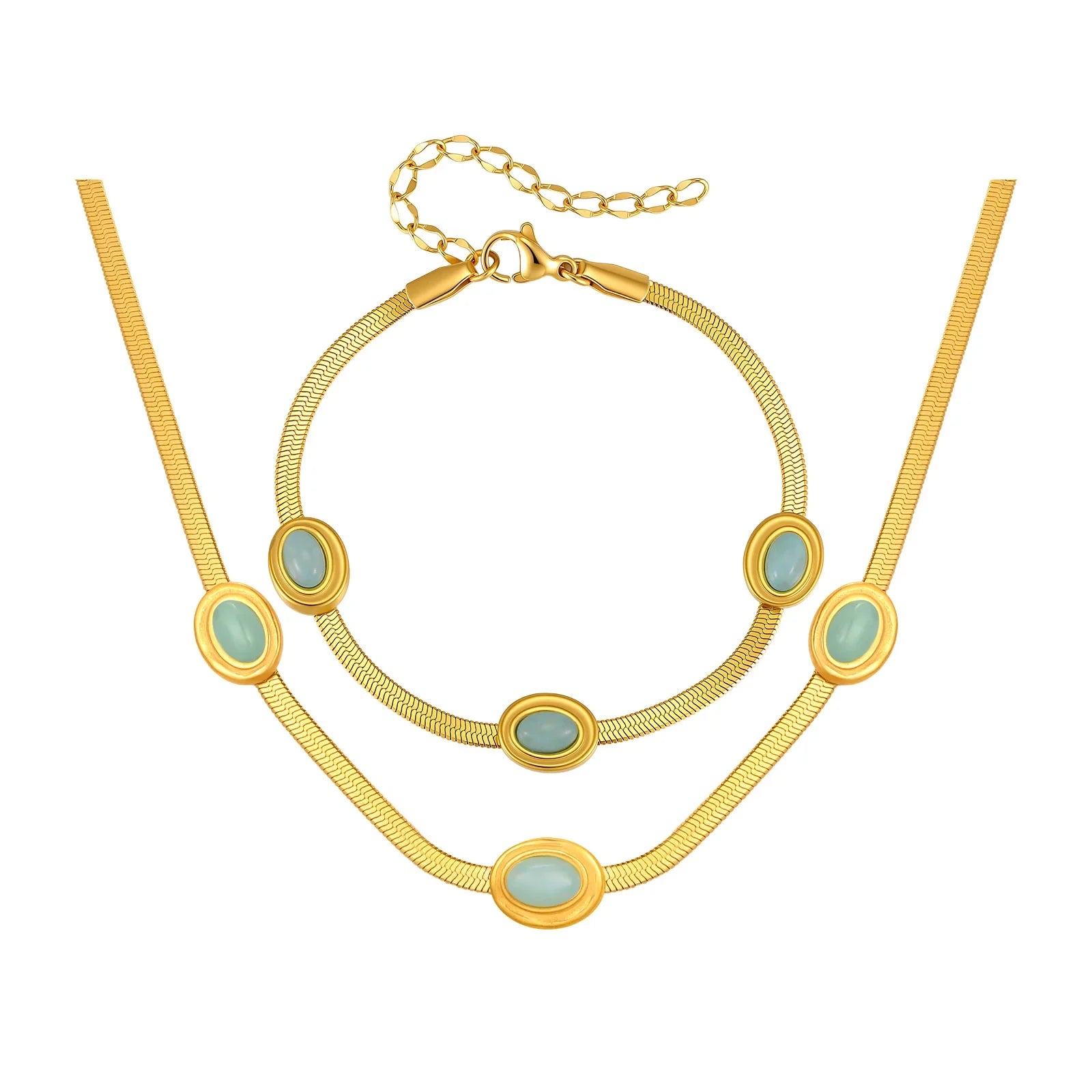 Conjunto de Semi Joias de Aço Inoxidável com Pedra Natural