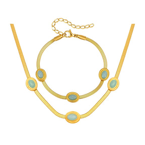 Conjunto de Semi Joias de Aço Inoxidável com Pedra Natural