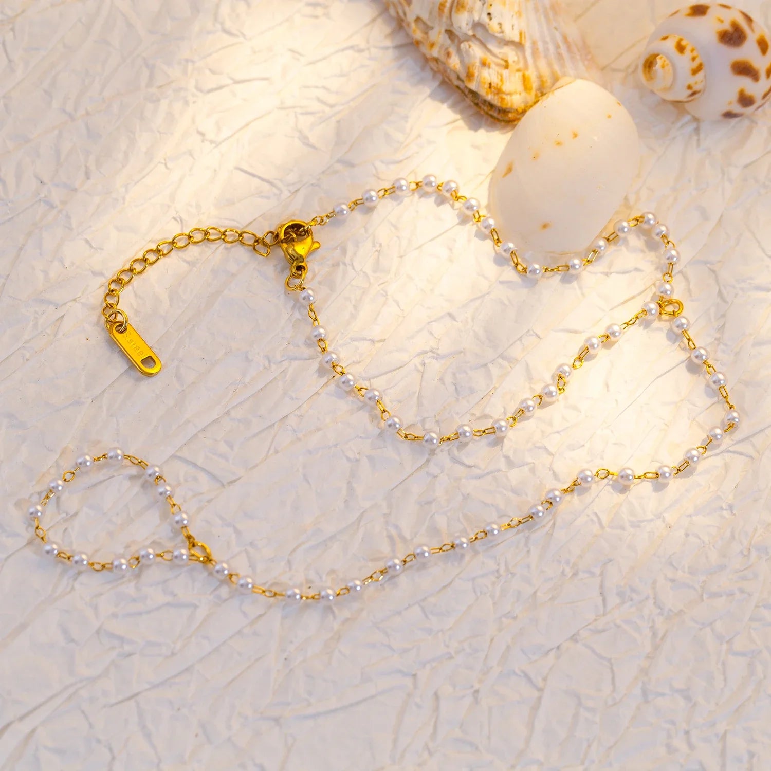Pulseira elegante de pérolas falsas, pulseira de elo de corrente de aço inoxidável banhada a ouro 18K, joias hipoalergênicas para festa de casamento feminina