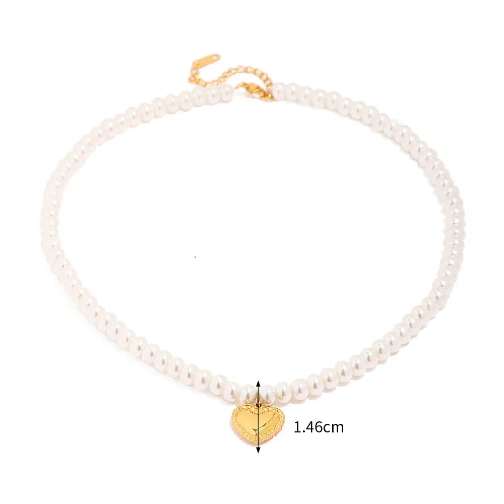 Colar Luxo Coração Pérola Aço Inoxidável