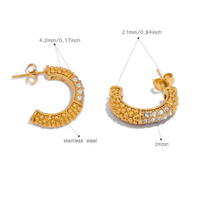 Brincos de aço de titânio com zircônia incrustada estilo francês para mulheres, aço inoxidável polido fino banhado com brinco de ouro 18K