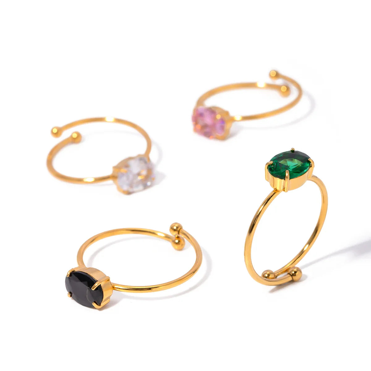 Youthway brilhante zircônia diamantes anel aberto de aço inoxidável 18k cor ouro único bling charme jóias presente 2024