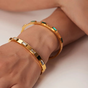 Youthway-Zircônia Cúbica Pulseira de Aço Inoxidável para Mulheres, Não Ajustável, Luxo Requintado Presente Jóias, Verde e Branco