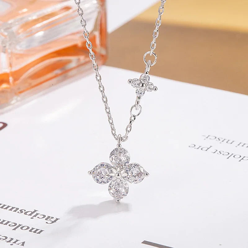 925 prata esterlina delicado sorte cz folha colar para mulher 14k banhado a ouro flores elegante pingente colar jóias de casamento