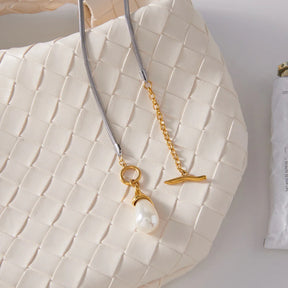 Youthway elegante imitação de pérola pingente cor misturada corrente colar para mulheres vintage 18k banhado a ouro colar de aço inoxidável