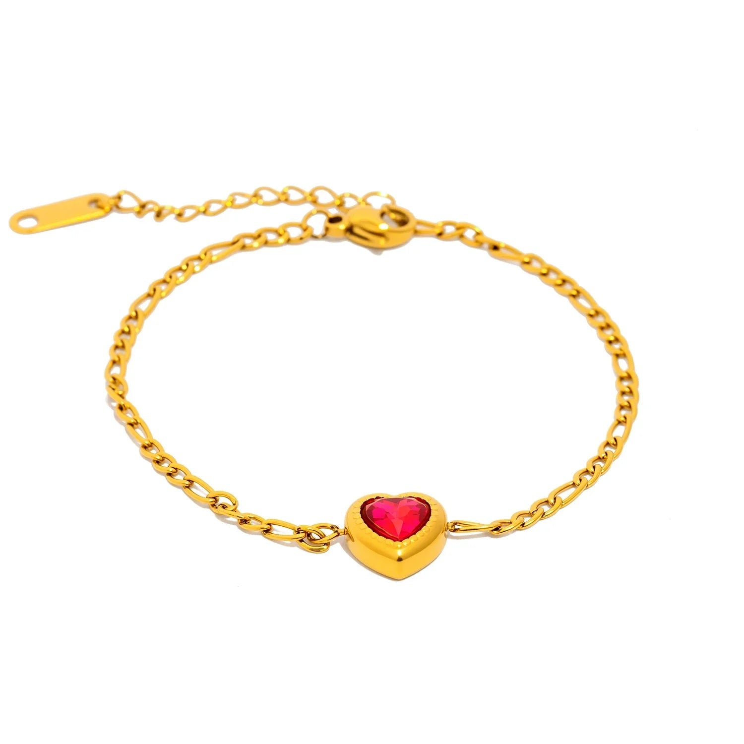 Pulseira de coração de zircônia cúbica rosa para mulheres – aço inoxidável banhado a ouro 18K – presente de corrente delicada hipoalergênica para ela