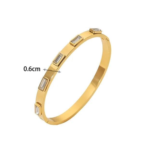 Pulseira de Aço Inoxidável com Zircônia Cúbica Verde e Branca