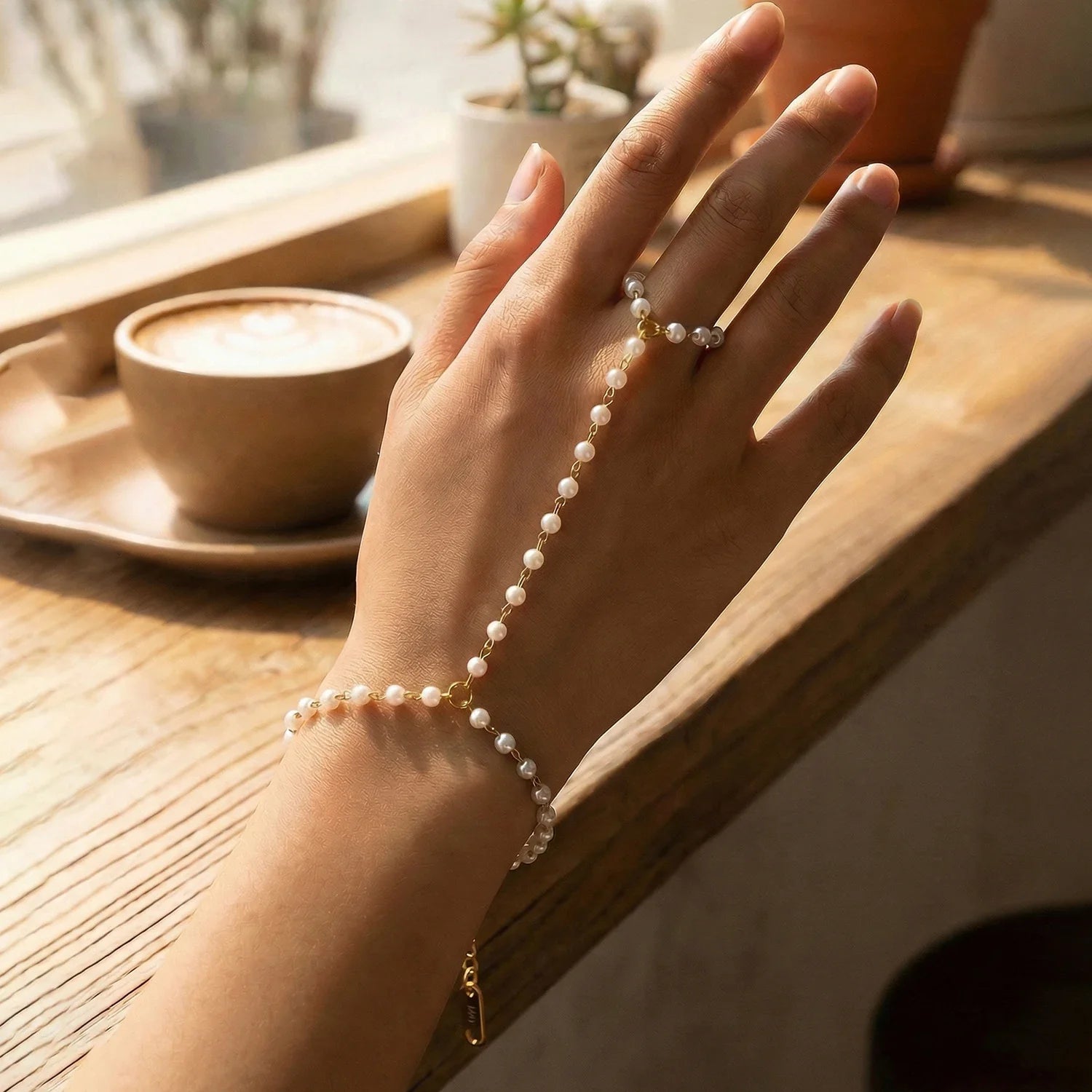 Pulseira elegante de pérolas falsas, pulseira de elo de corrente de aço inoxidável banhada a ouro 18K, joias hipoalergênicas para festa de casamento feminina