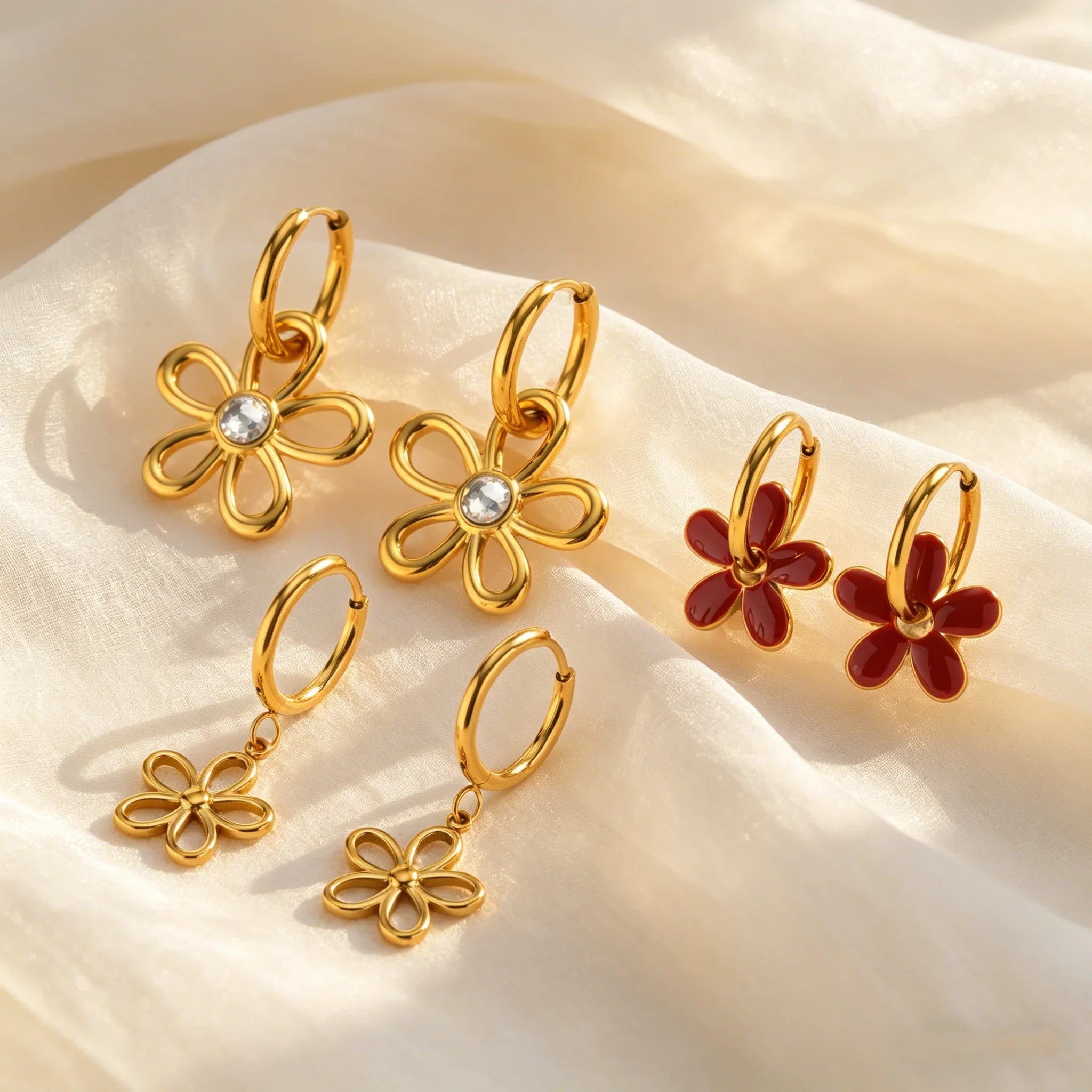  Brincos de Flor Geométrica Oca em Aço Inoxidável da Moda para Mulheres, Joia Elegante à Prova d'Água para Presente de Aniversário