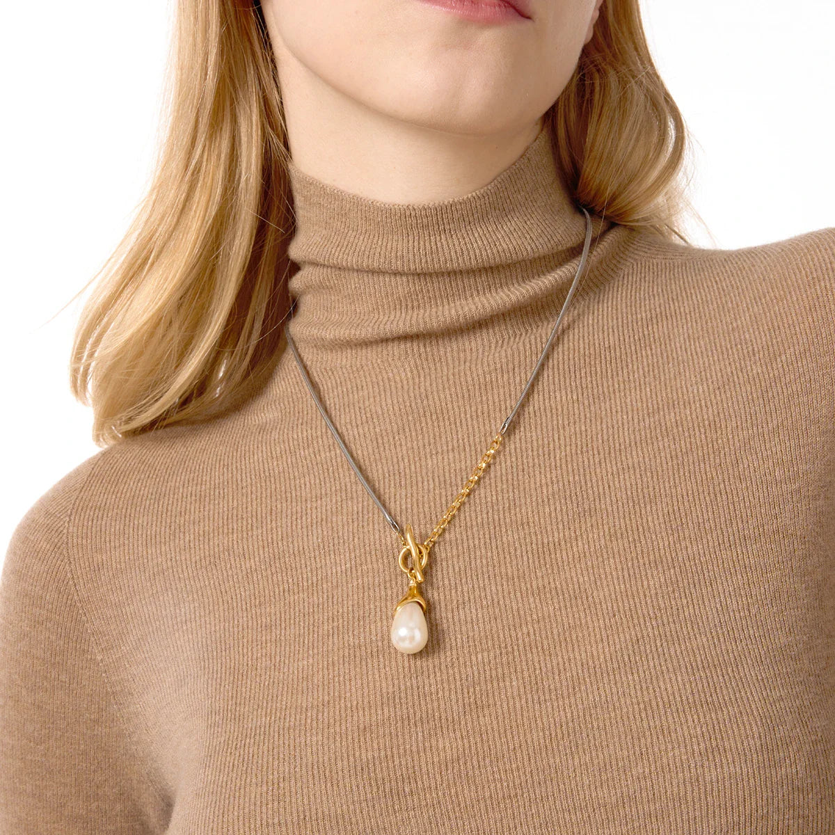 Youthway elegante imitação de pérola pingente cor misturada corrente colar para mulheres vintage 18k banhado a ouro colar de aço inoxidável