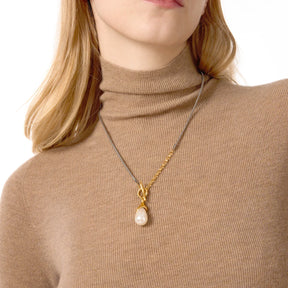 Youthway elegante imitação de pérola pingente cor misturada corrente colar para mulheres vintage 18k banhado a ouro colar de aço inoxidável