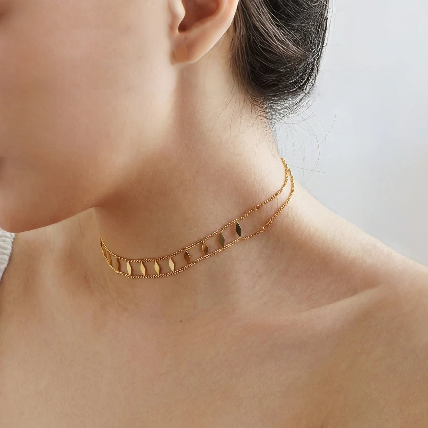 Colar Choker de Diamantes em Aço Inoxidável Banhado a Ouro 18K Hipoalergênico, Corrente Sexy para Festas, Joia Feminina