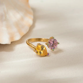 Youthway Anéis delicados de zircônia geométrica para mulheres, minimalistas, banhados a ouro 18k, anéis de aço inoxidável, joias da moda, presente para meninas