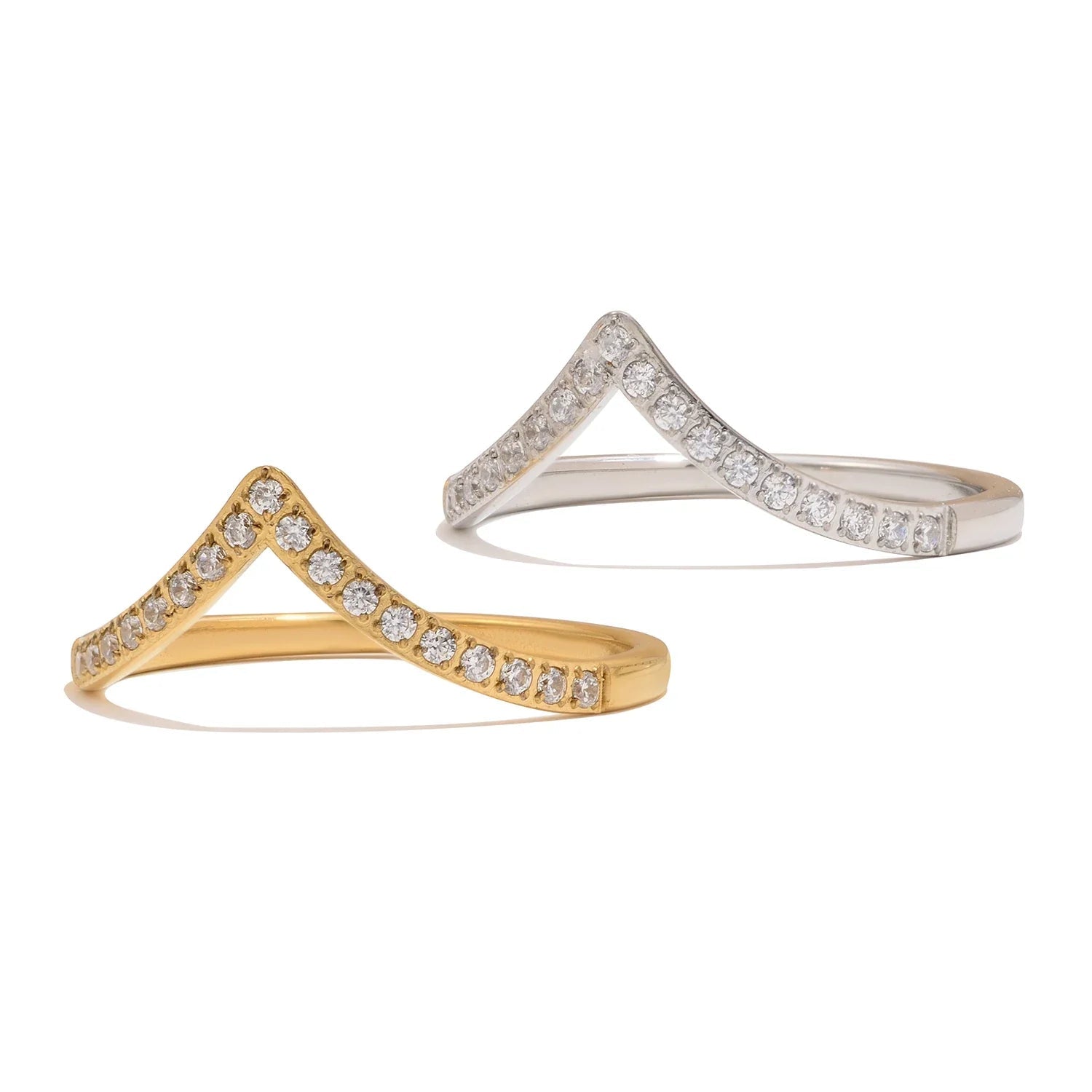 Anel de Moda em Forma de V com CZ para Mulheres, Joia de Casamento em Aço Inoxidável Hipoalergênico e à Prova d'Água