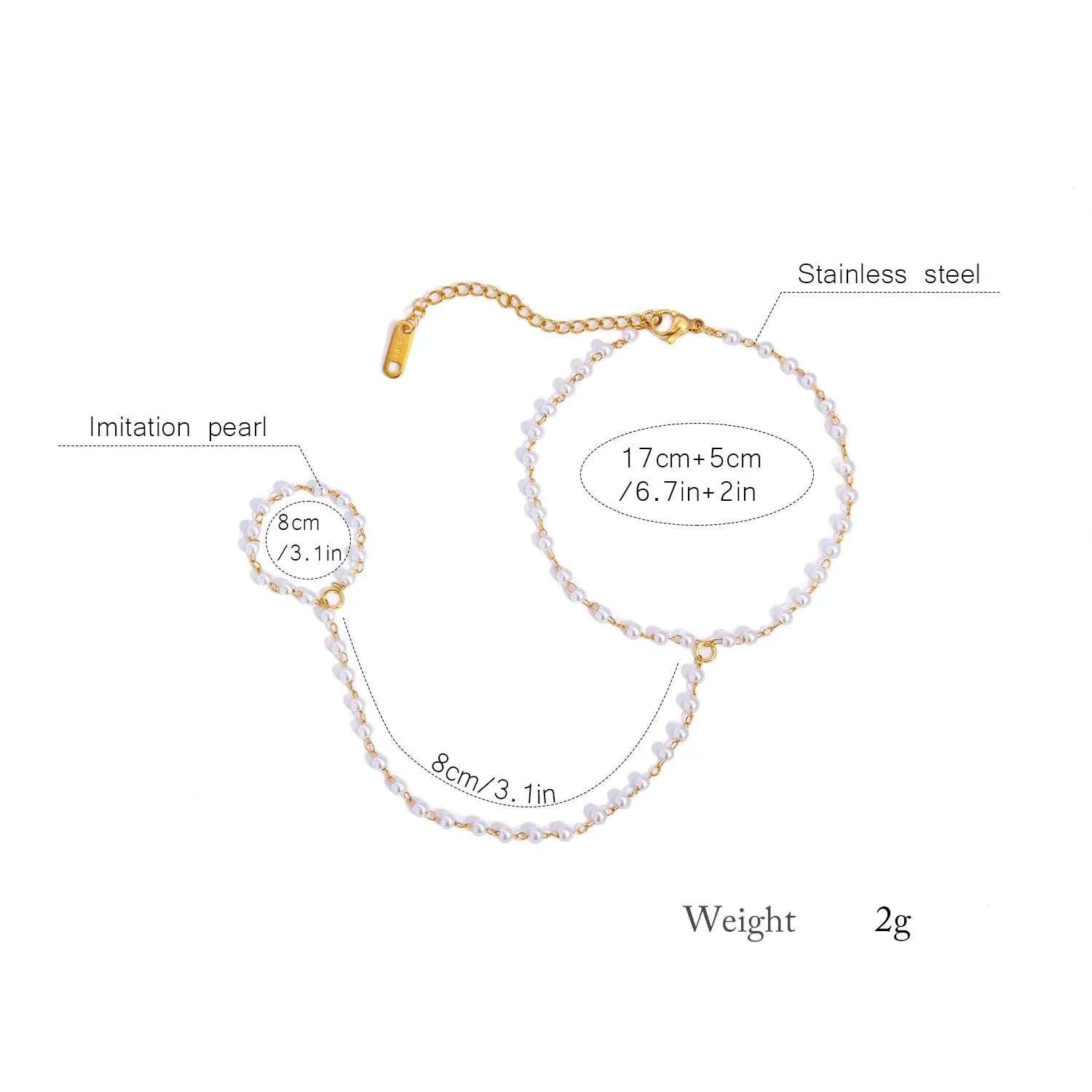 Pulseira elegante de pérolas falsas, pulseira de elo de corrente de aço inoxidável banhada a ouro 18K, joias hipoalergênicas para festa de casamento feminina