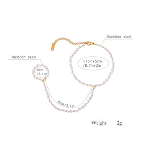 Pulseira elegante de pérolas falsas, pulseira de elo de corrente de aço inoxidável banhada a ouro 18K, joias hipoalergênicas para festa de casamento feminina