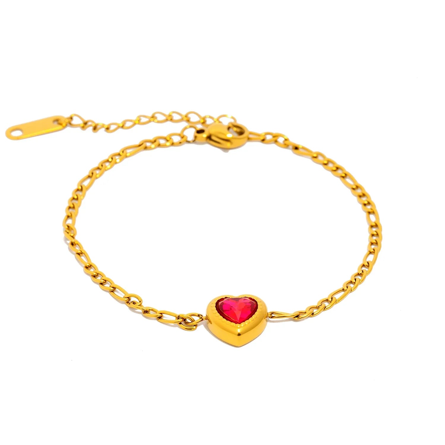 Pulseira Coração Zircônia Rosa Banho Ouro 18K